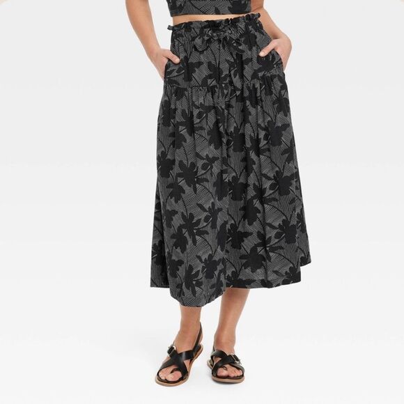 Universal Thread Dresses & Skirts - Universal Thread Black Linen Blend Button Front Midi Skirt Size M